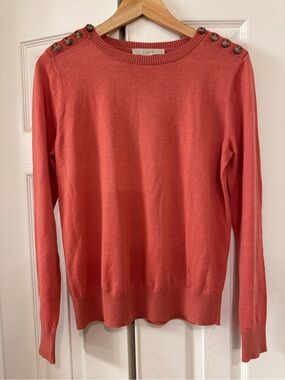 LOFT  Womens Shoulder Button Knit Cotton Long Sleeve Crewneck Sweater Coral Sz M